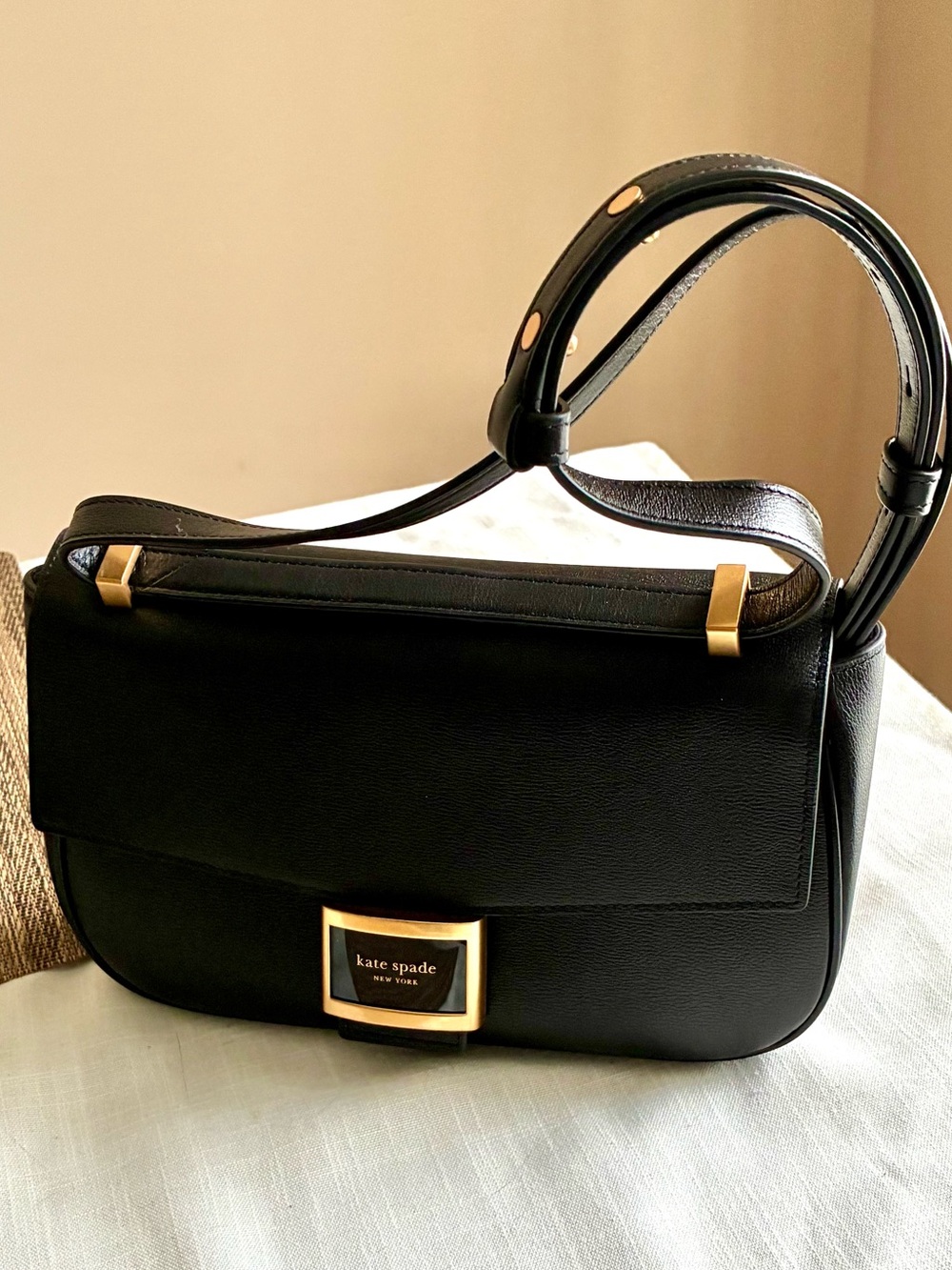 kate spade Black Leather Shoulder Bag with Gold Hardware